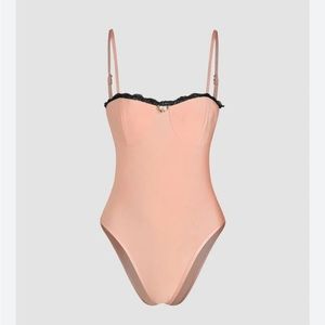 Cider | Satin Lace Trim Bodysuit | Small | Pink